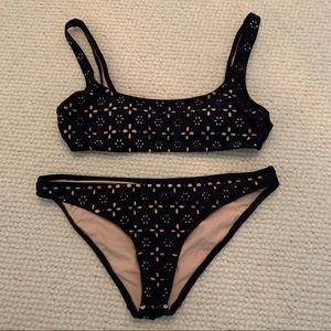 J Crew two piece navy swimsuit with floral print